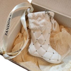Pandora White Quilted Stocking Ornament with Silver Accents 2012